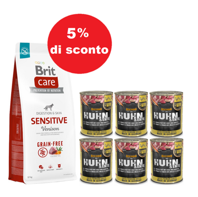  BRIT CARE Grain-free Sensitive Venison 12kg + Belcando 6x400g - 5% di sconto in un set