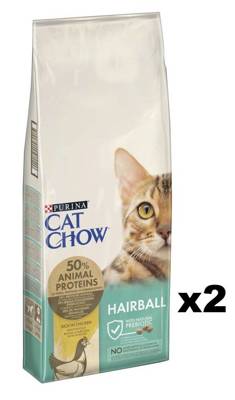  PURINA Cat Chow Hairball Alimento ricco di pollo 2x15kg 
