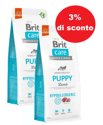 BRIT CARE Hypoallergenic Puppy Agnello 2x12 kg - 3% di sconto in un set