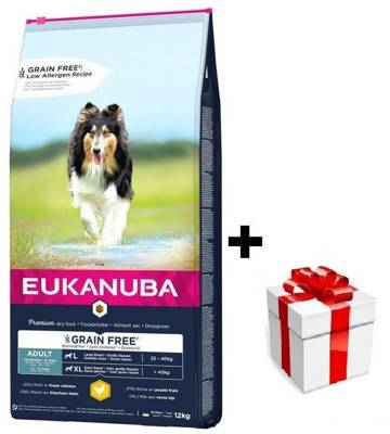 EUKANUBA Adult Chicken L/XL Grain Free 12kg + sorpresa per il cane GRATIS