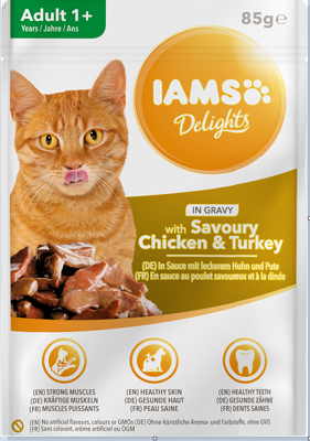 IAMS-Naturally cibo per gatti adulti, con pollo aromatico e tacchino in salsa 85g