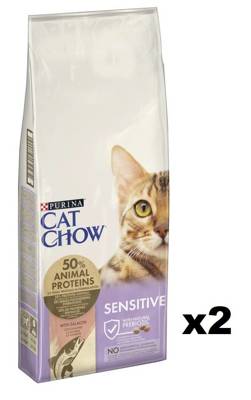 PURINA Cat Chow Alimento per gatti sensibili con salmone 2x15 kg