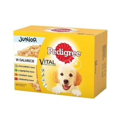 Pedigree Wet Puppy Food Mixed Flavours Chicken & Rice, Lamb & Rice, Poultry & Rice e Beef & Rice Jelly 12x100g