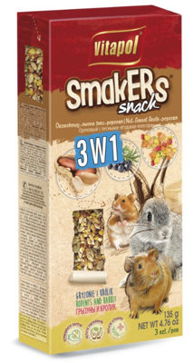 Vitapol Smakers 3w1 Per roditori e conigli (Noce/Frutta a foglia/Popcorn) 3pz